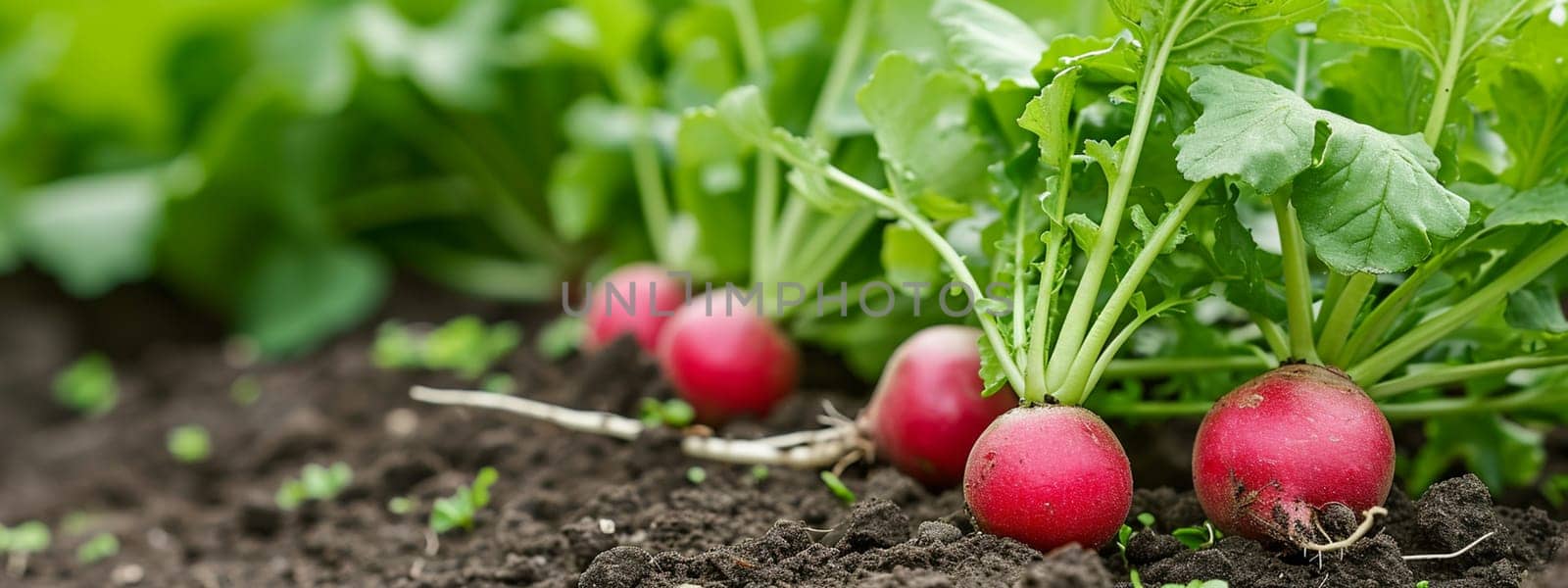 Radishes growing in the garden. selective focus. Food Generative AI,