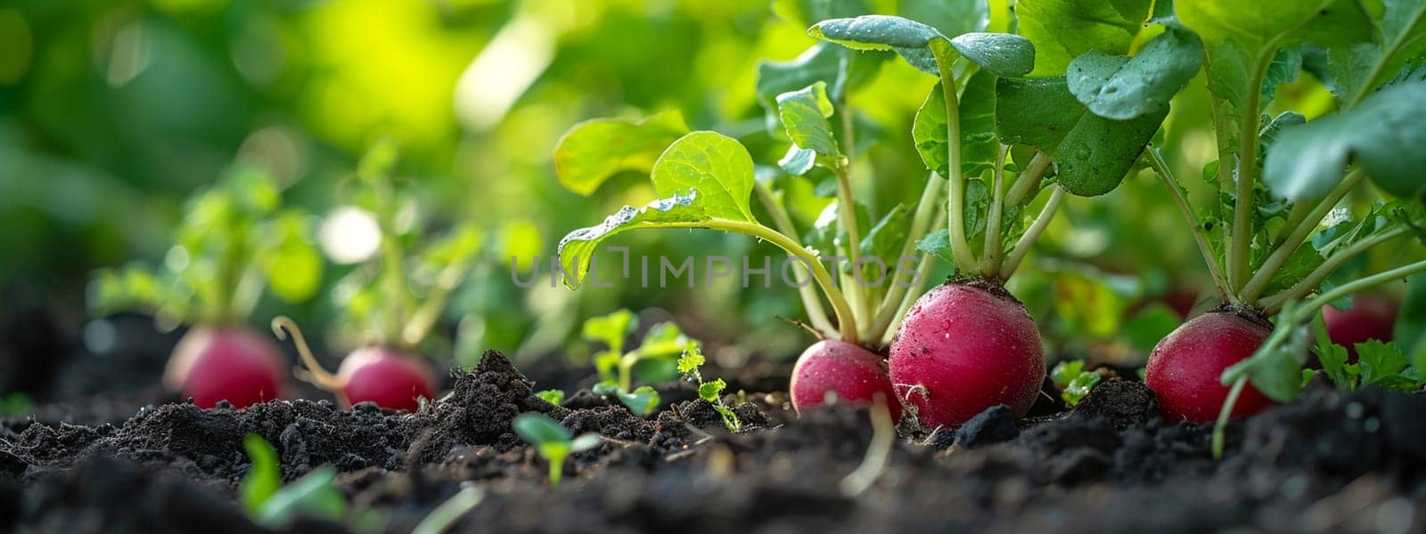 Radishes growing in the garden. selective focus. Food Generative AI,