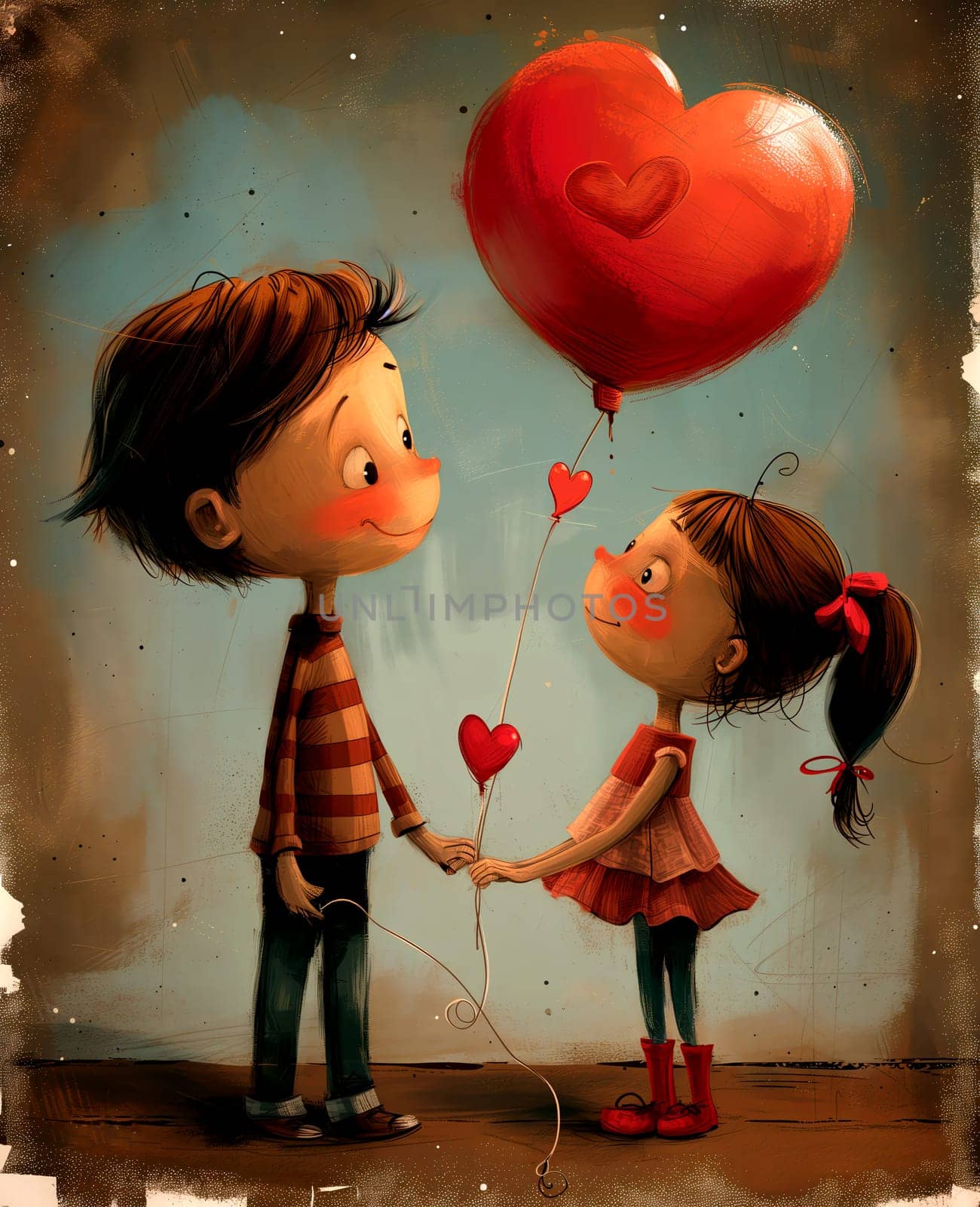 Valentines. Boy and girl. Grunge. AI generated. by AndreyKENO