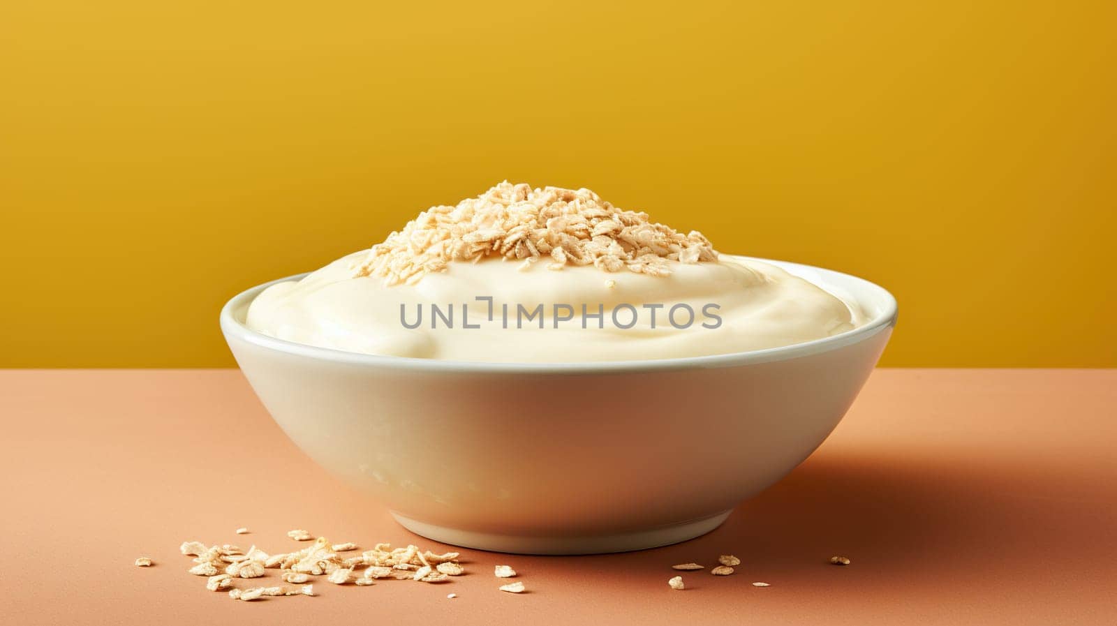 Bowl with natural yogurt and oatmeal.