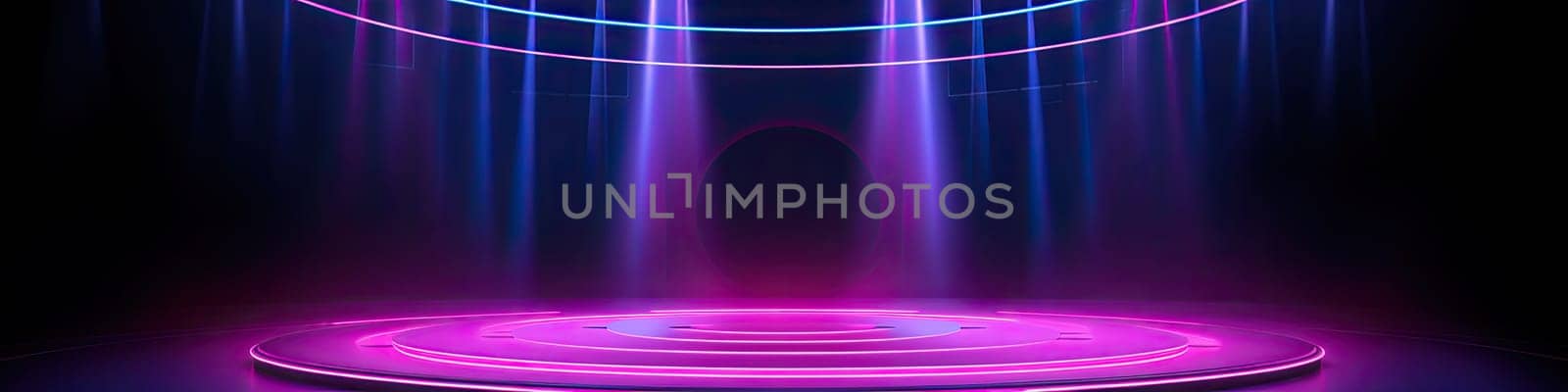 The dark stage show empty dark blue purple pink background with a neon light, clear stand by Kadula