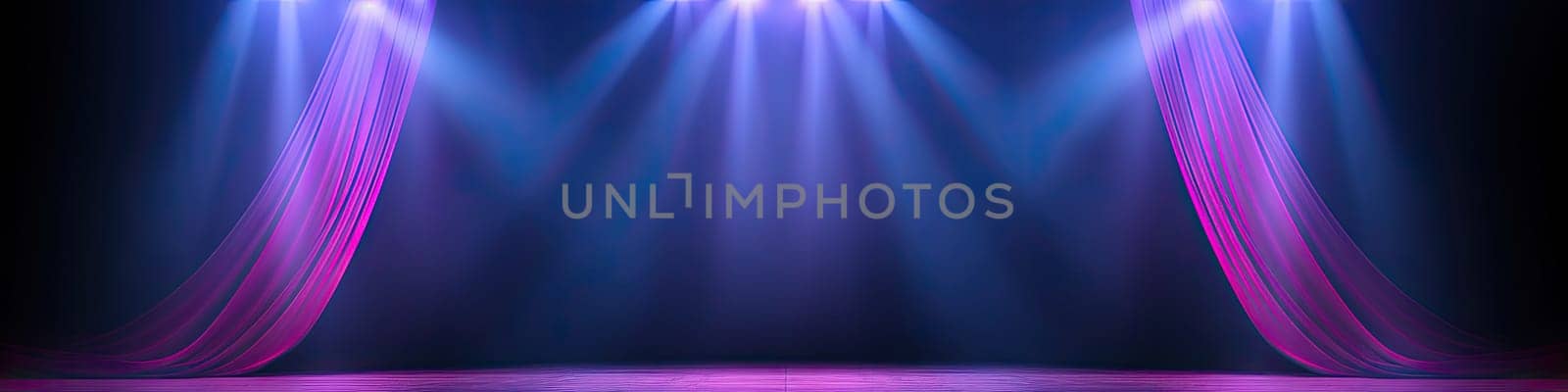 The dark stage show empty dark blue purple pink background with neon light, clear stand