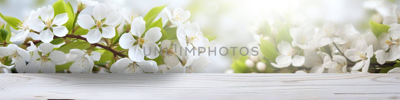 Spring background with a white blossoms, flooring concept