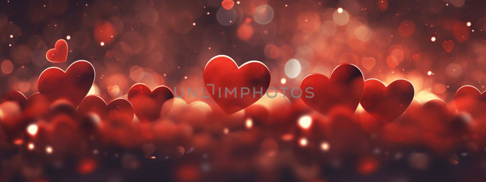 Red hearts background. selective focus. Generative AI, by mila1784
