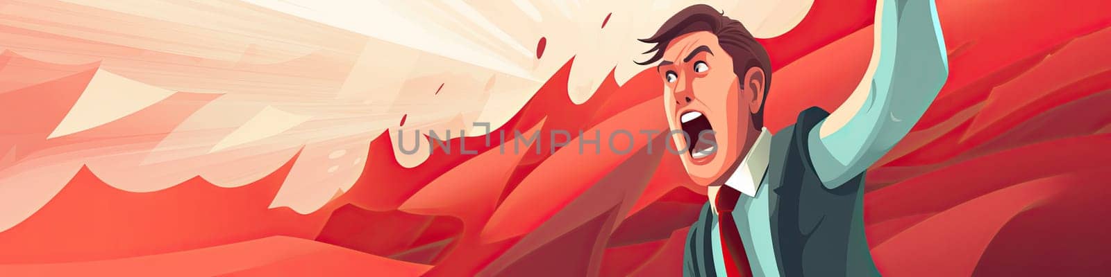 Man shouting, utter a loud call or cry, typically as an expression of a strong emotion, banner background by Kadula