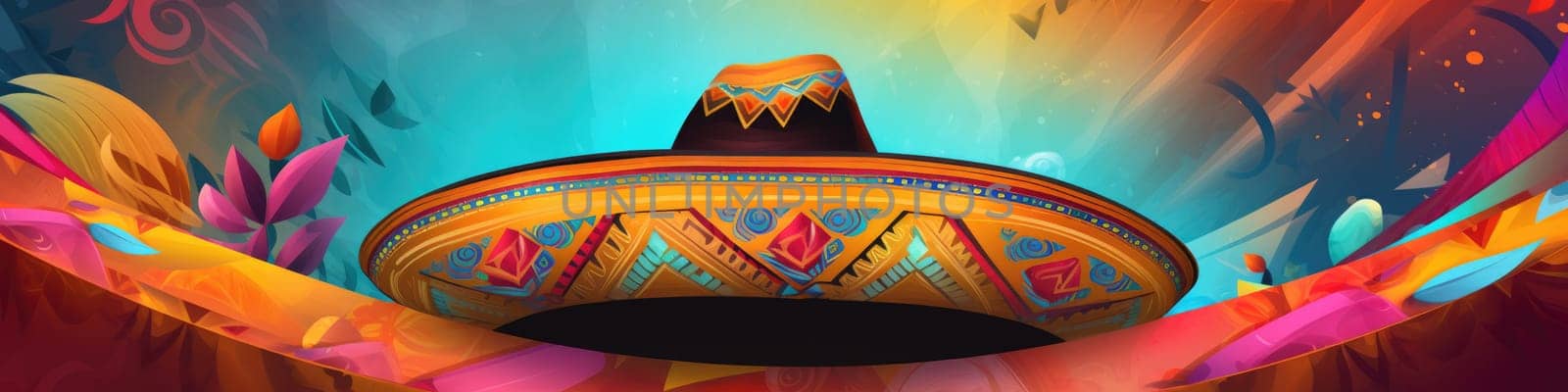 Mexican cartoon art sombrero on the colorful background banner by Kadula