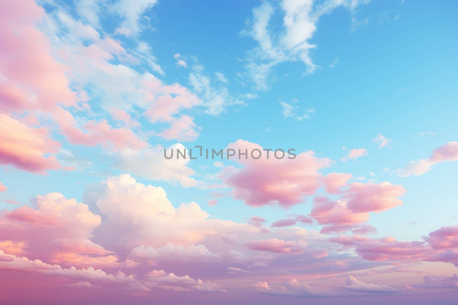 Pink clouds on the blue sky.