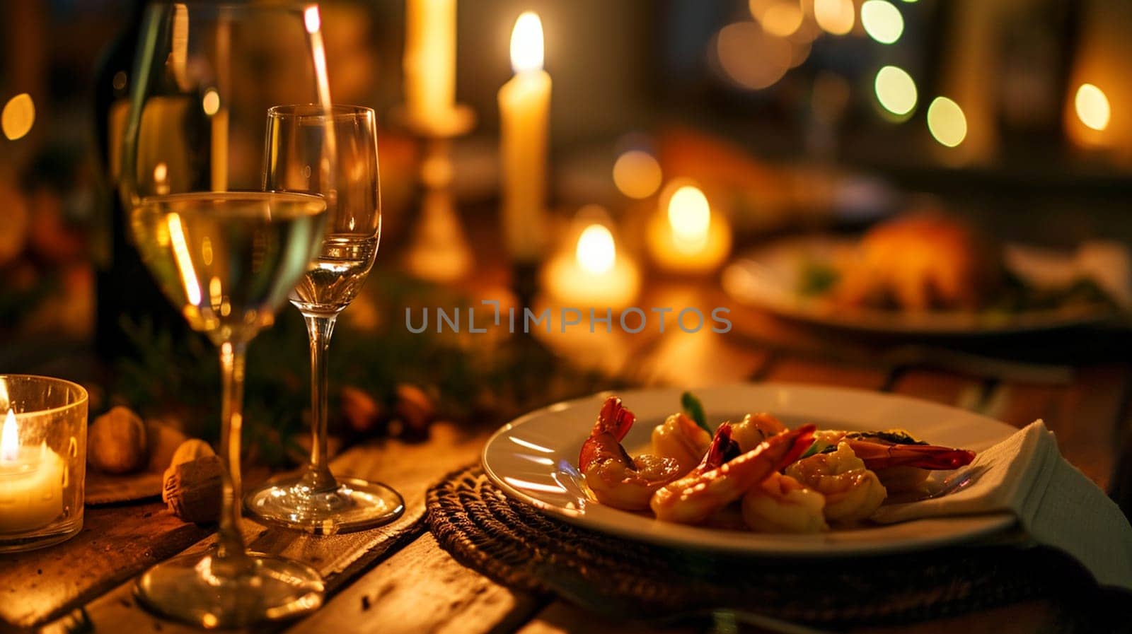 Romantic dinner by candlelight. selective focus. Food Generative AI,
