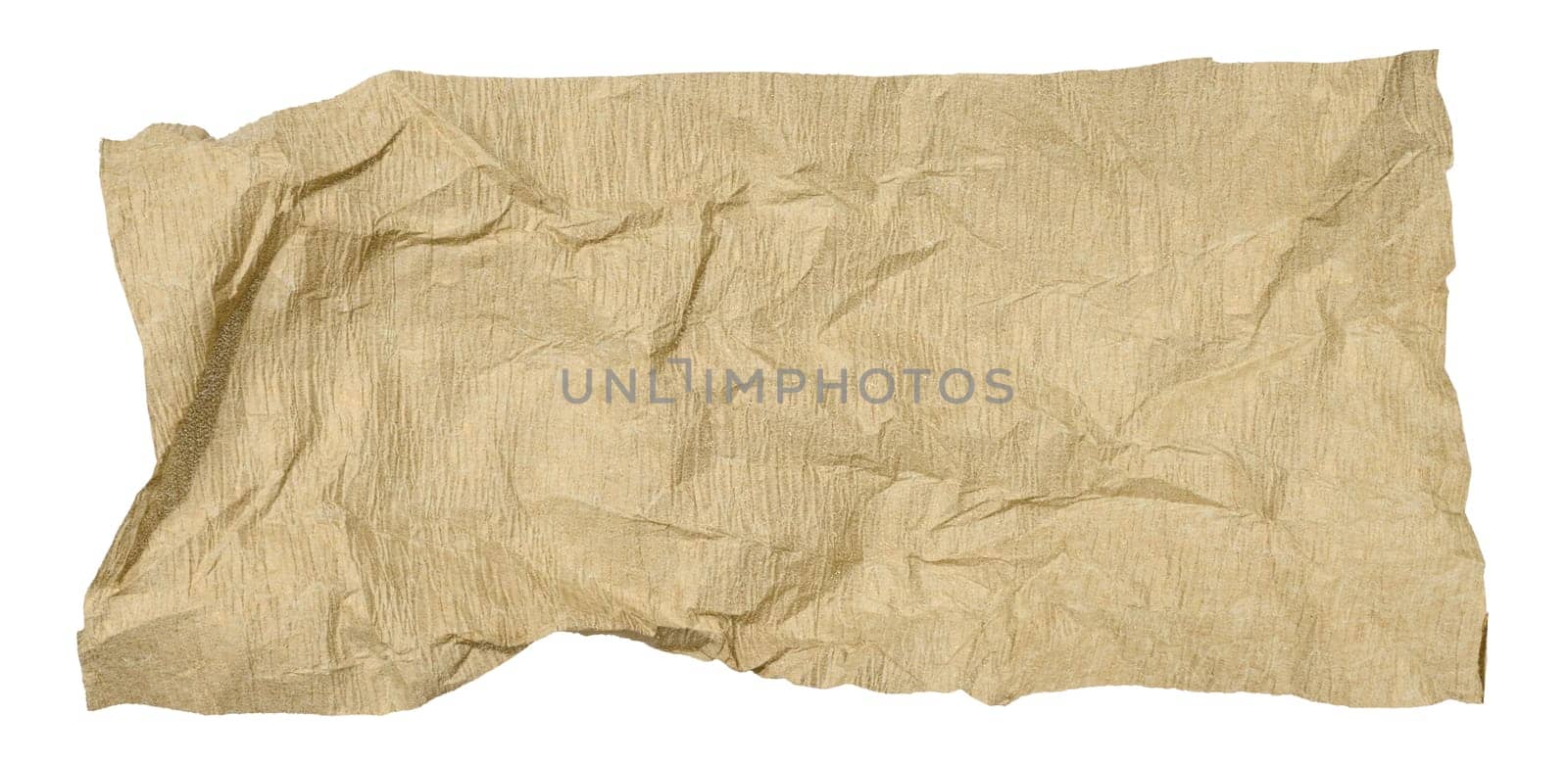 Crumpled piece of brown paper on isolated background by ndanko