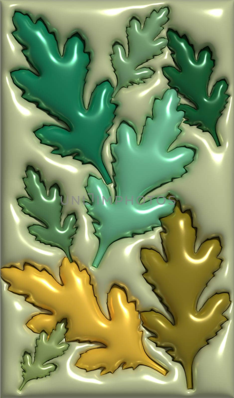 Green chrysanthemum leaves, 3D rendering illustration