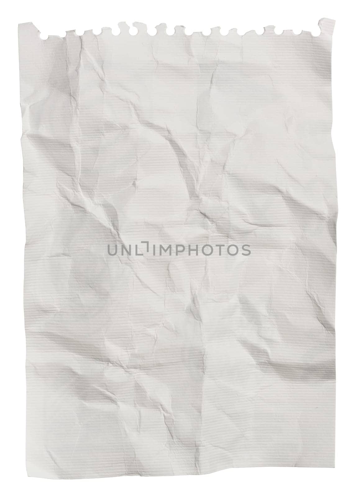 Torn and crumpled sheet from a notebook on a white isolated background by ndanko