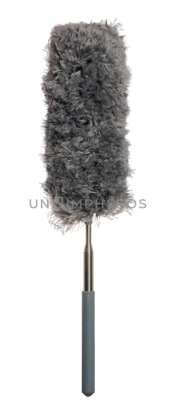 Broom on a telescopic tube for cleaning dust on an isolated background