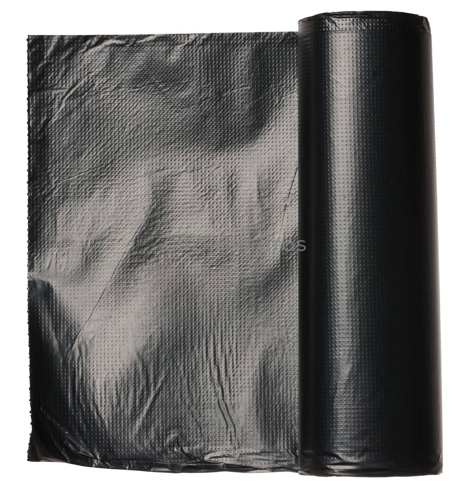 Roll of black plastic bags on isolated background