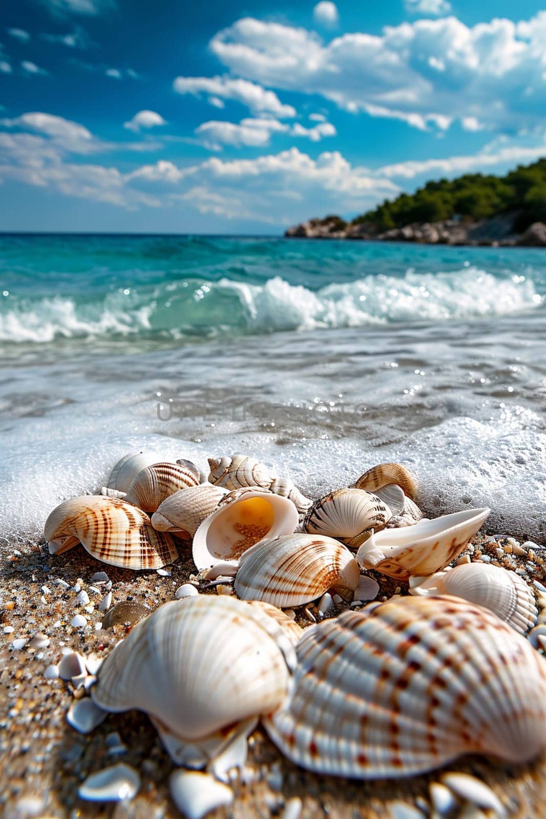 Beautiful seashells on the seashore. selective focus. nature Generative AI,