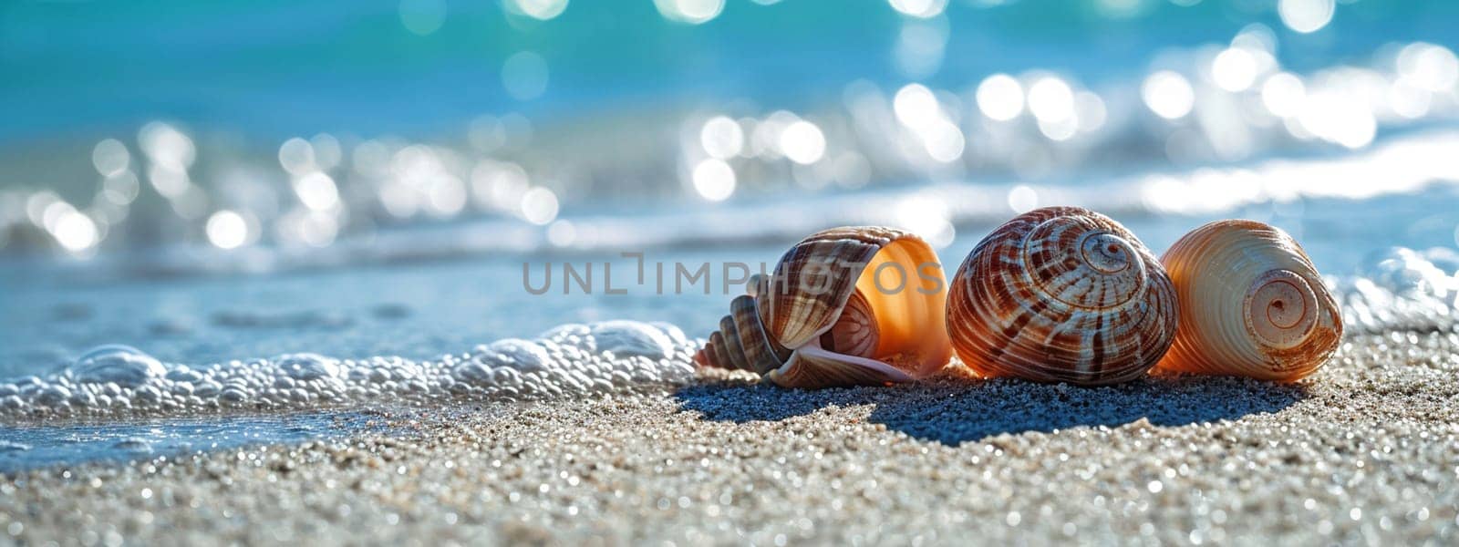 Beautiful seashells on the seashore. selective focus. nature Generative AI,