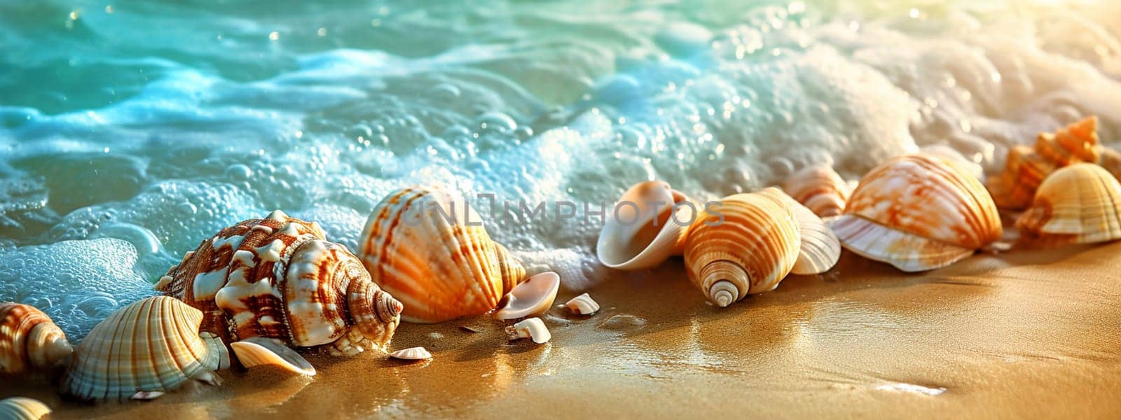 Beautiful seashells on the seashore. selective focus. nature Generative AI,