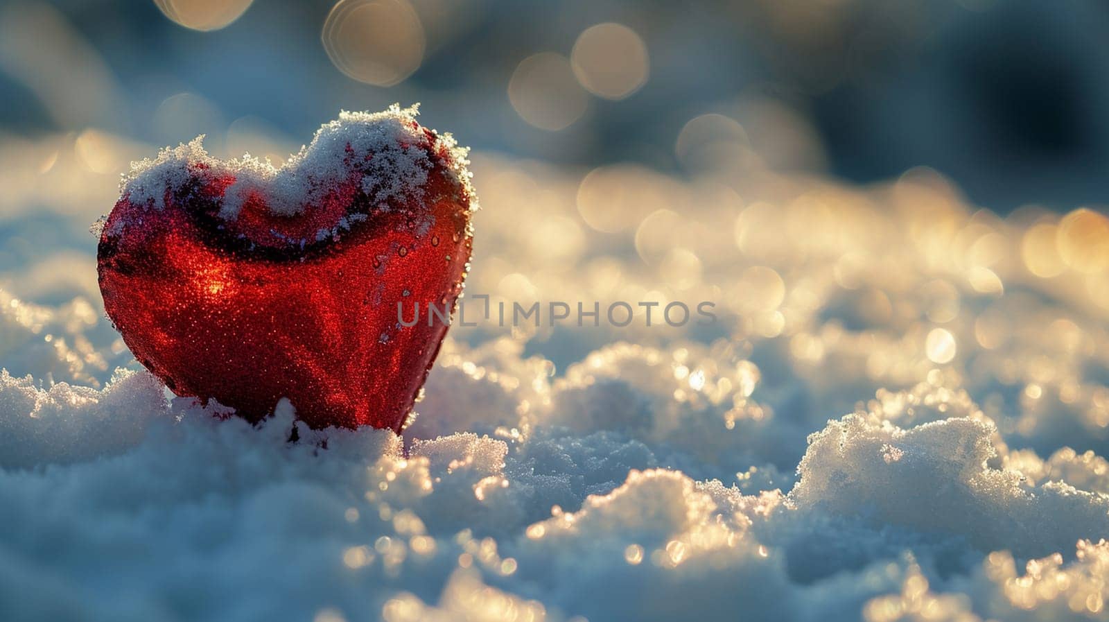A small red heart lies on the snow. selective focus. holidays Generative AI,