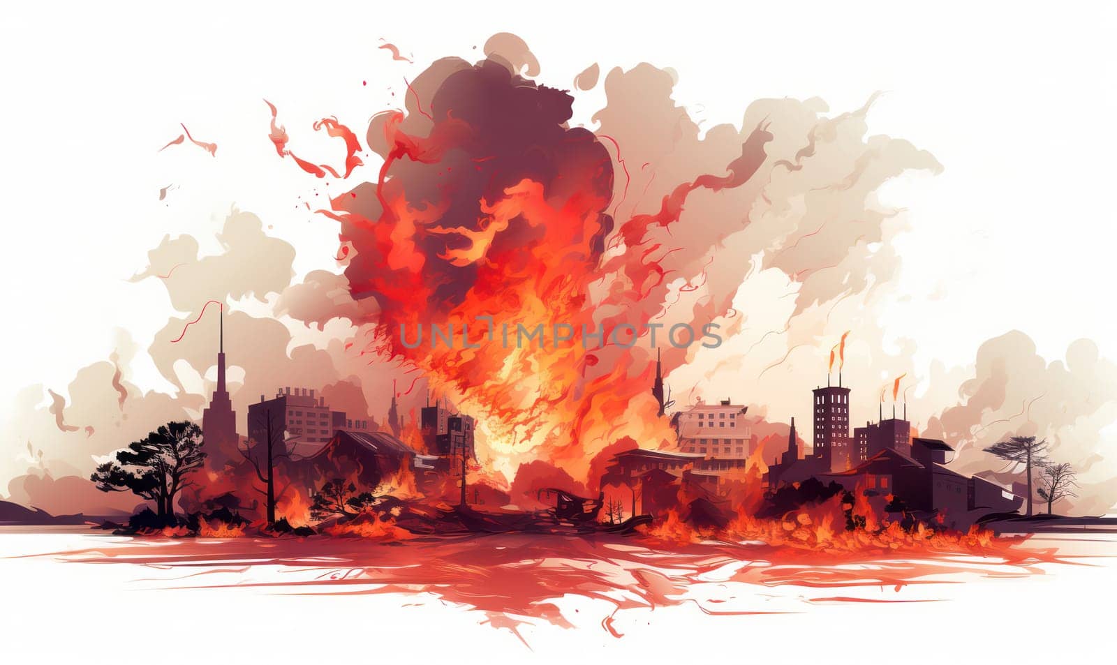 Destruction and Fire in the City: A Sky of Disaster. by Vichizh