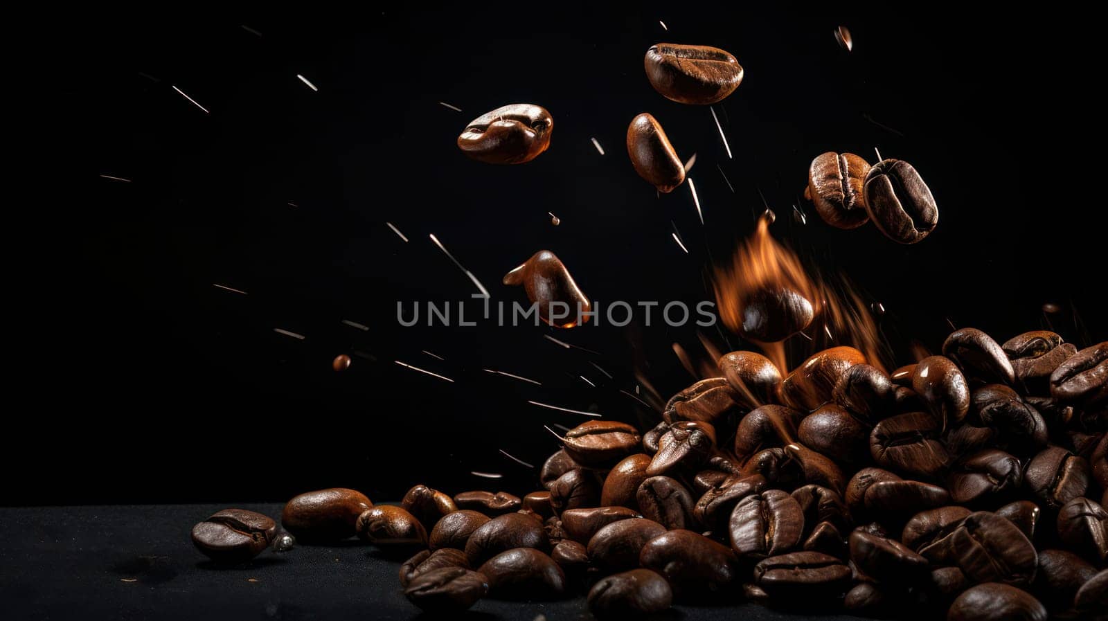 Brown Coffee Beans on White Background: Aromatic Seeds of Energy and Flavor, Falling in a Close-up, Macro Close-Up of Delicious Gourmet Arabica Coffee Beans on a Wooden Table