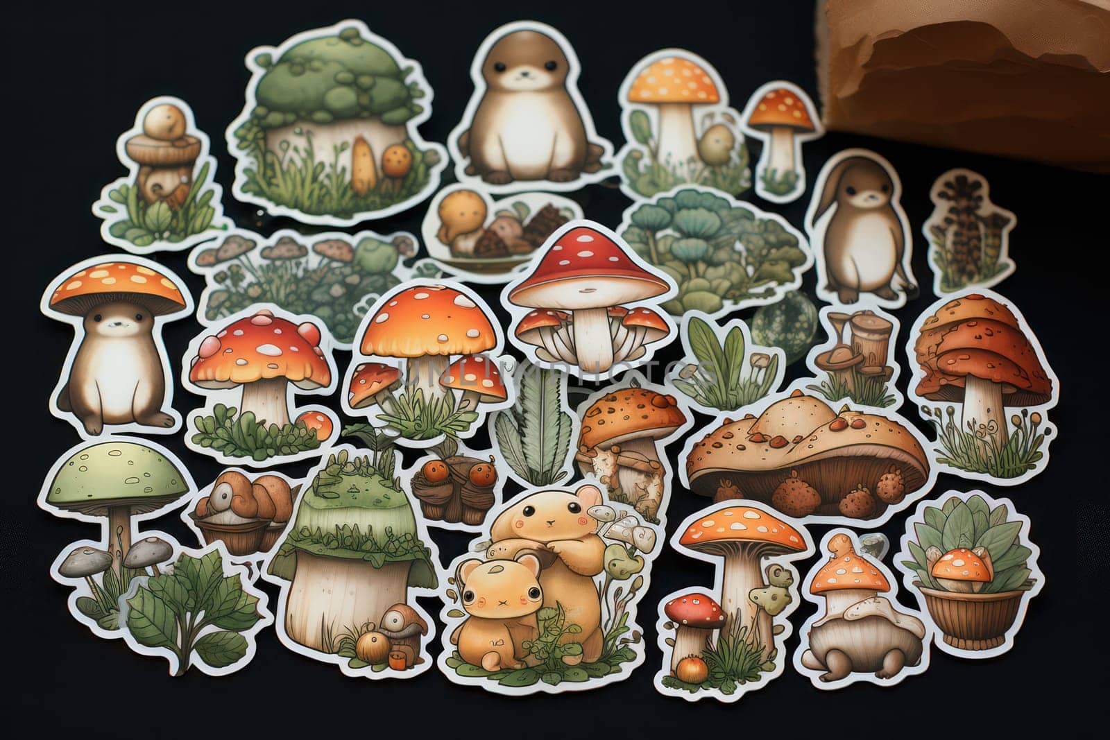 Mushroom Magic: A Vibrant Autumn Forest Filled with Colorful Edible Fungi in Closeup Macro Illustrations