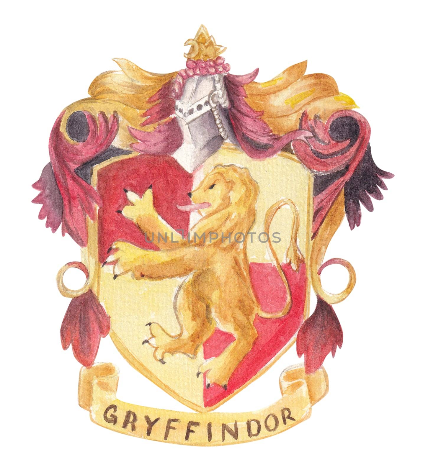Harry Potter , Gryffindor logo in cartoon doodle style. hand drawn watercolor illustration by Desperada