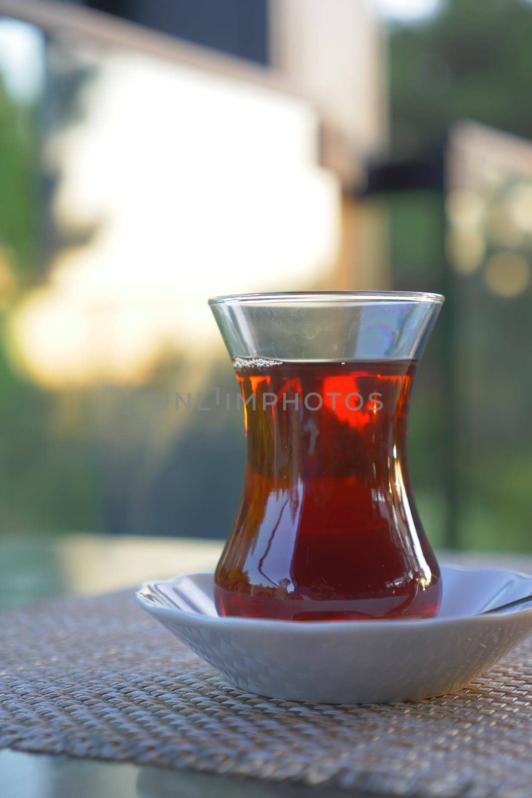 Traditional turkish tea on white table