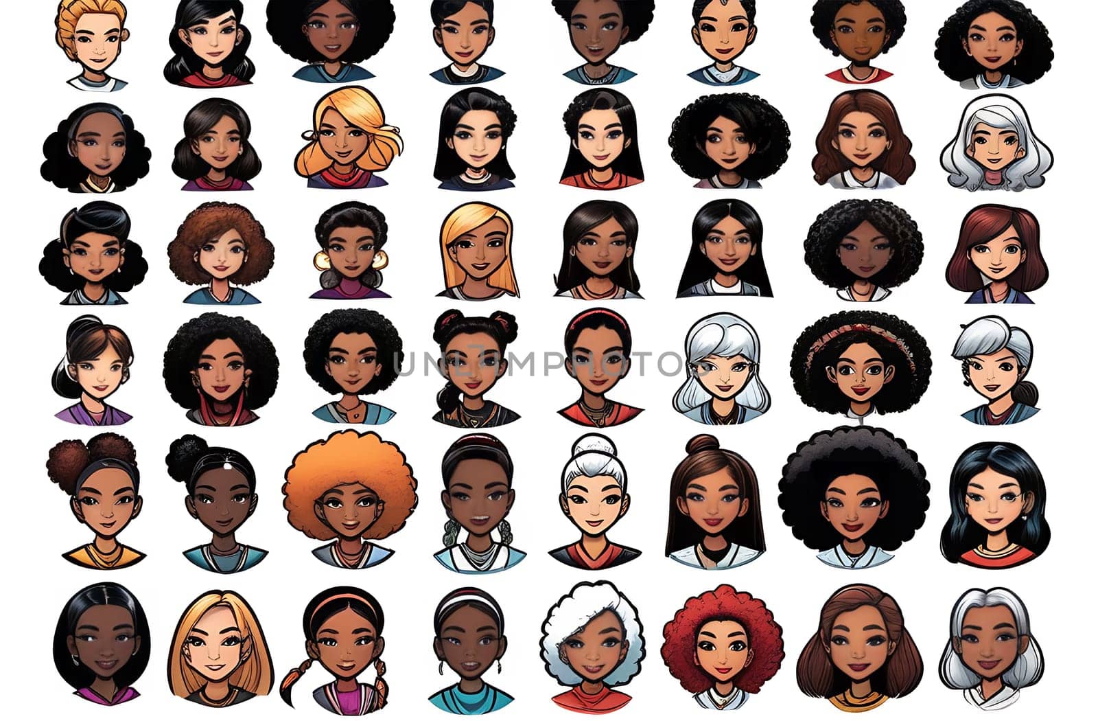 The collection of composite sets multinational female face is an ideal concept of healthcare for different races, highlighted on a white background.