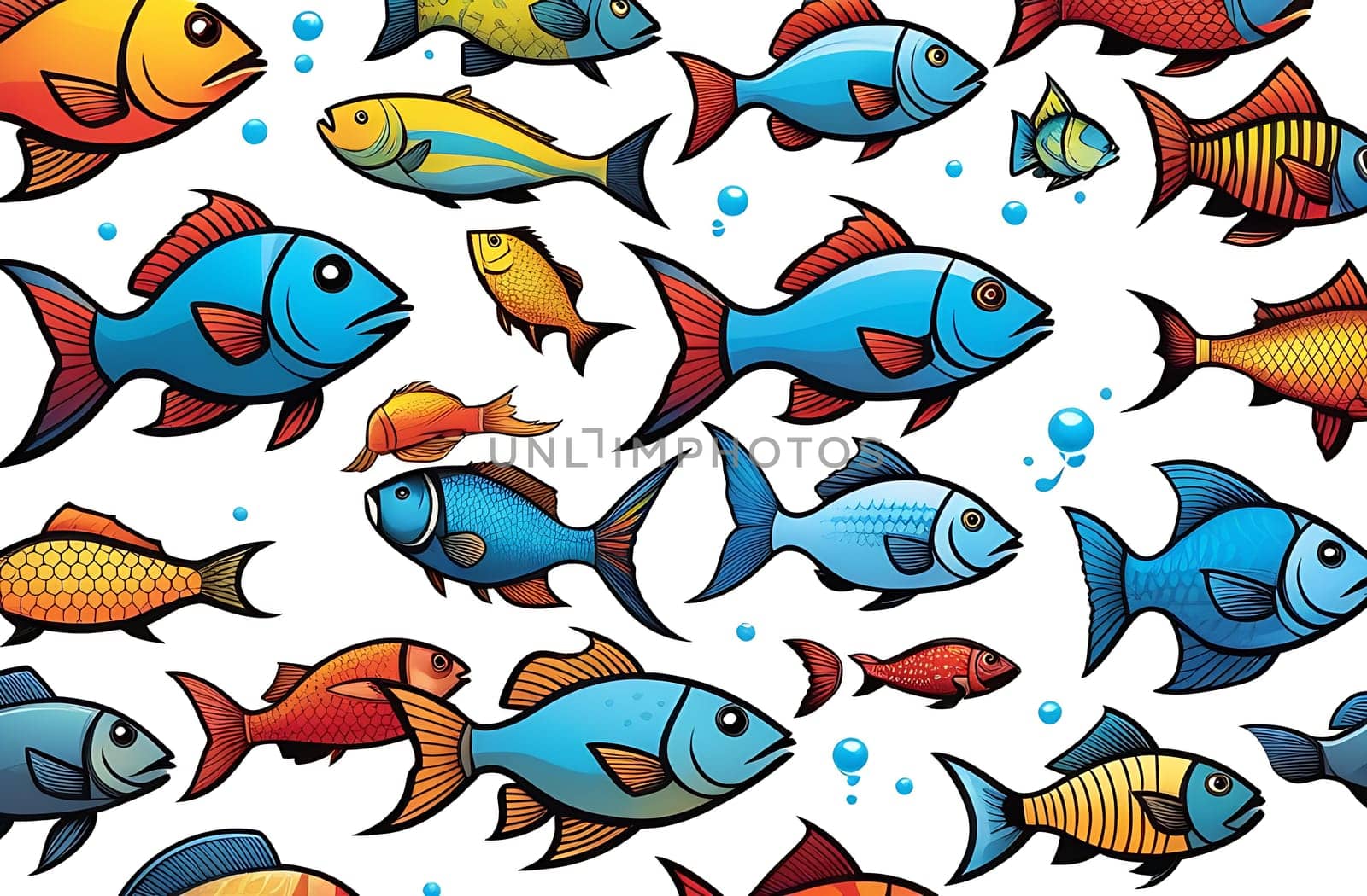 Fish icons highlighted on a white background, A set of aquarium cartoon fish. Tropical fish, a collection of marine fish.