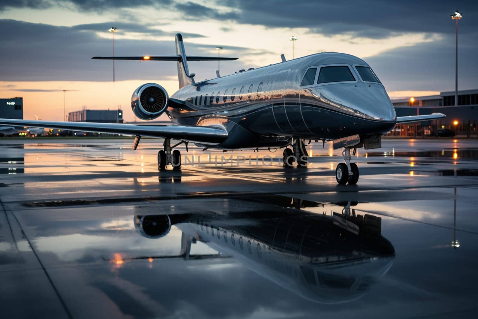 Private jet on the runway. High quality photo