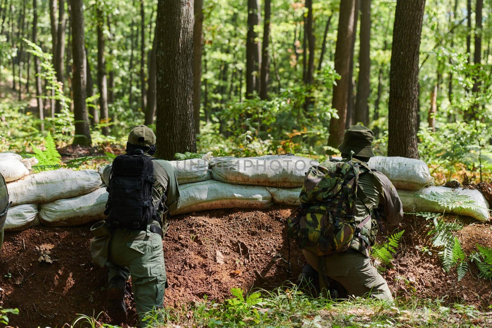 two elite soldiers stand guard, resolute and vigilant, defending the area against attacking enemies with tactical precision and unwavering determination, showcasing their role as skilled protectors in the face of potential threats.