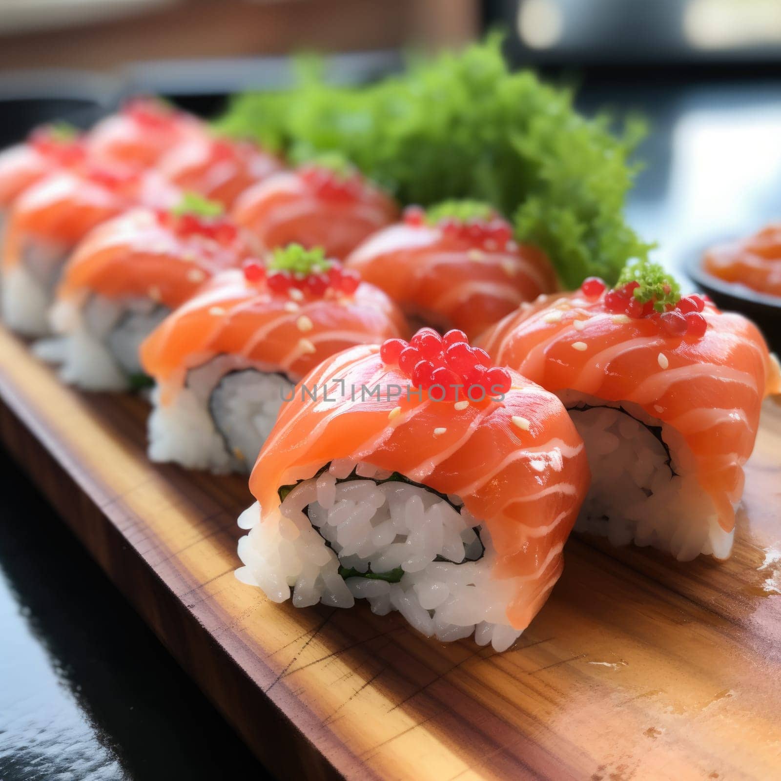 platter of sushi rolls . ai generated by Desperada