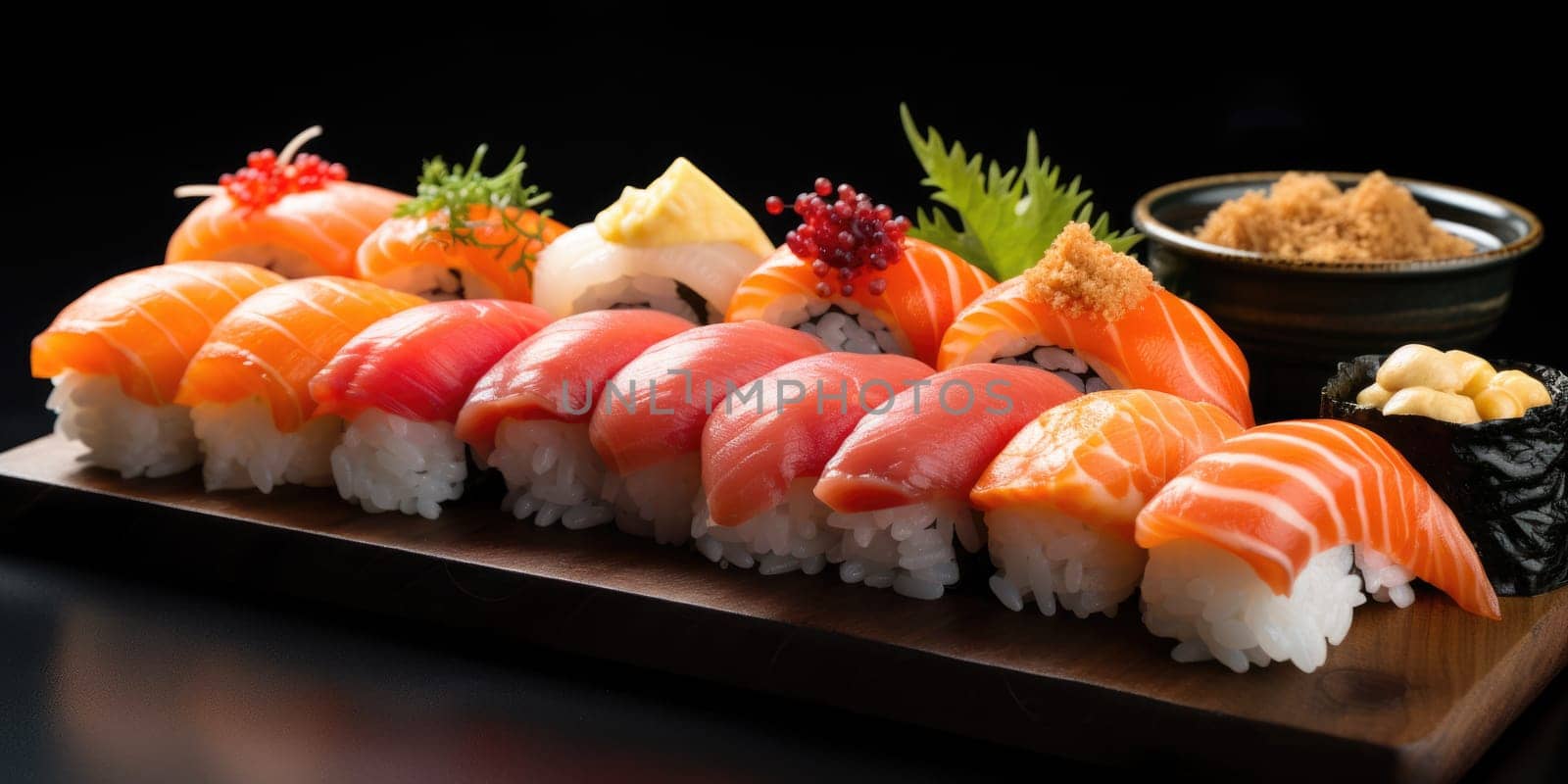 platter of sushi rolls . ai generated by Desperada