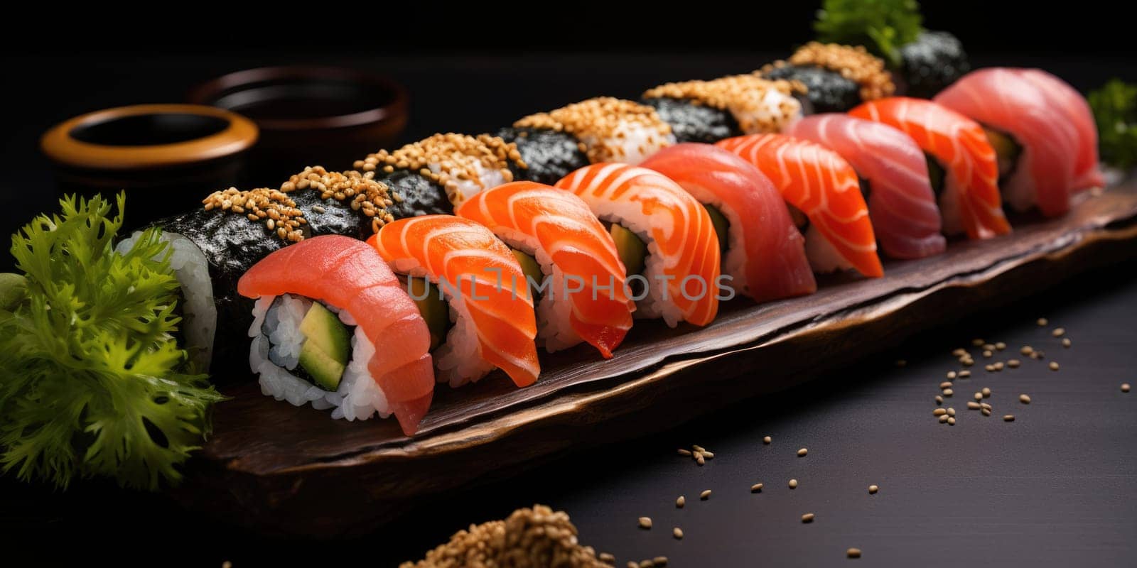 platter of sushi rolls . ai generated by Desperada