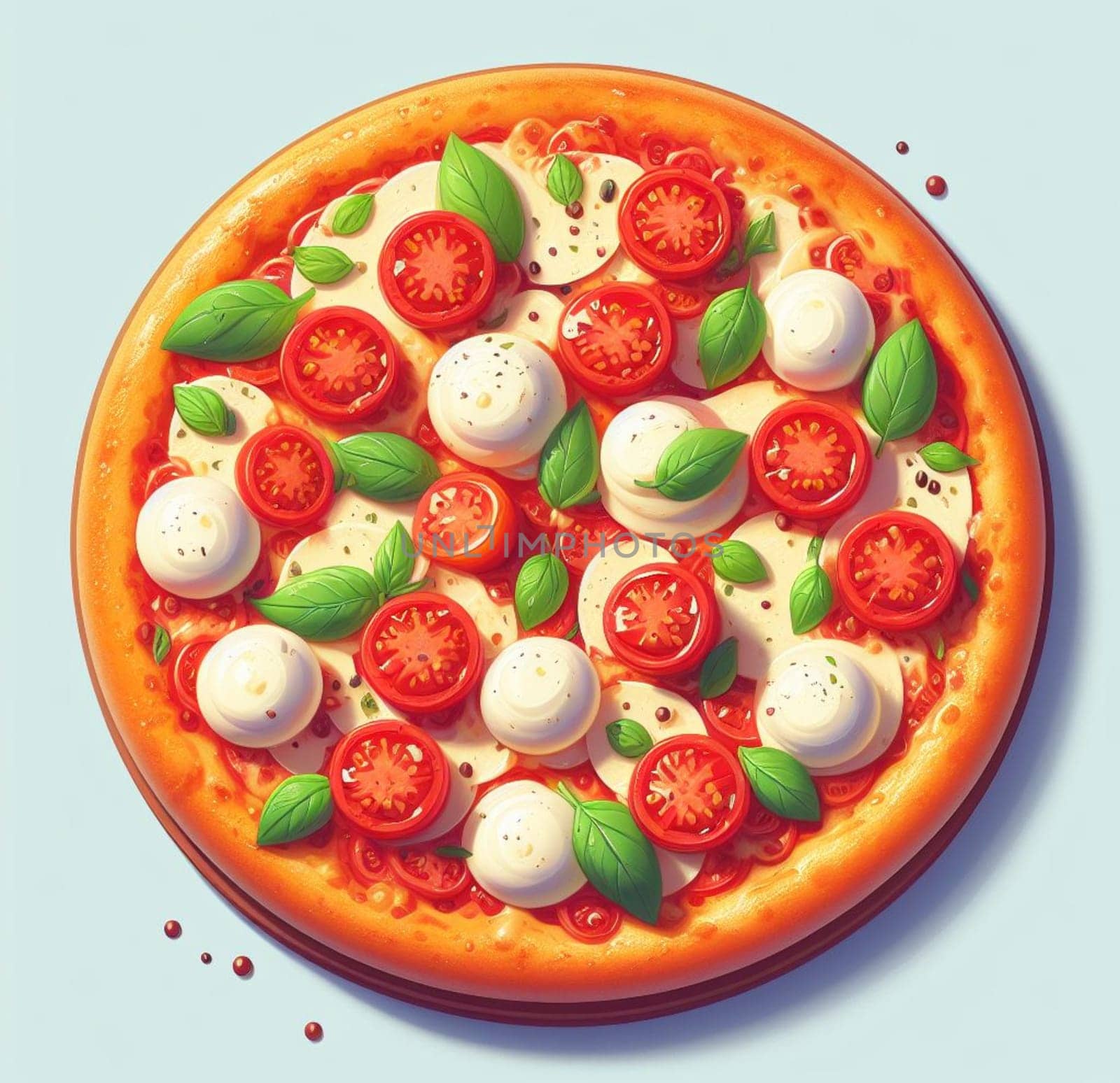 lay flat melted mozzarella cheese tomato and basil pizza ready to eat illustration ai generated