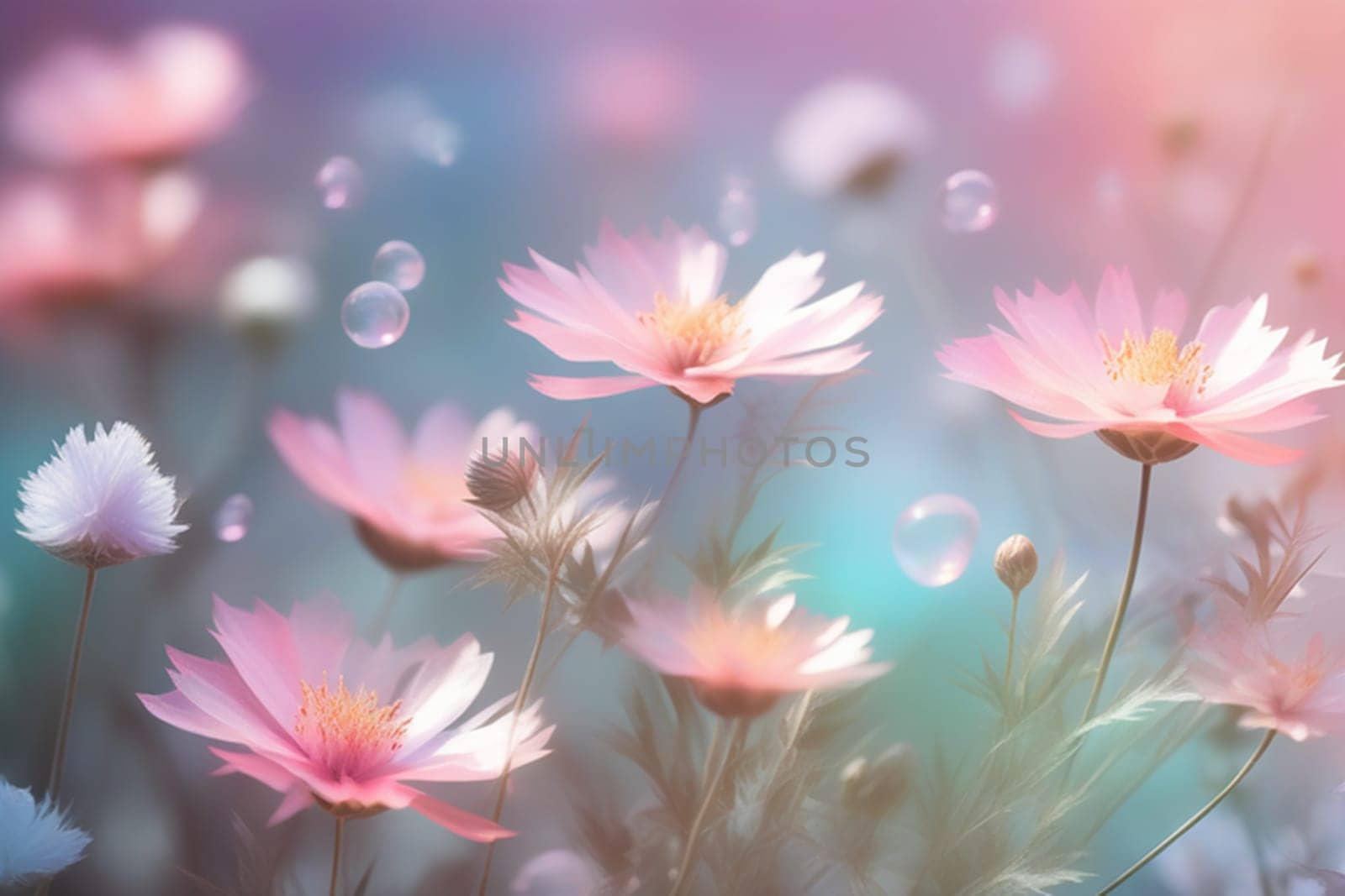 Soft pink small flowers outdoors in summer spring close up. A gentle dreamy image of the beauty of nature