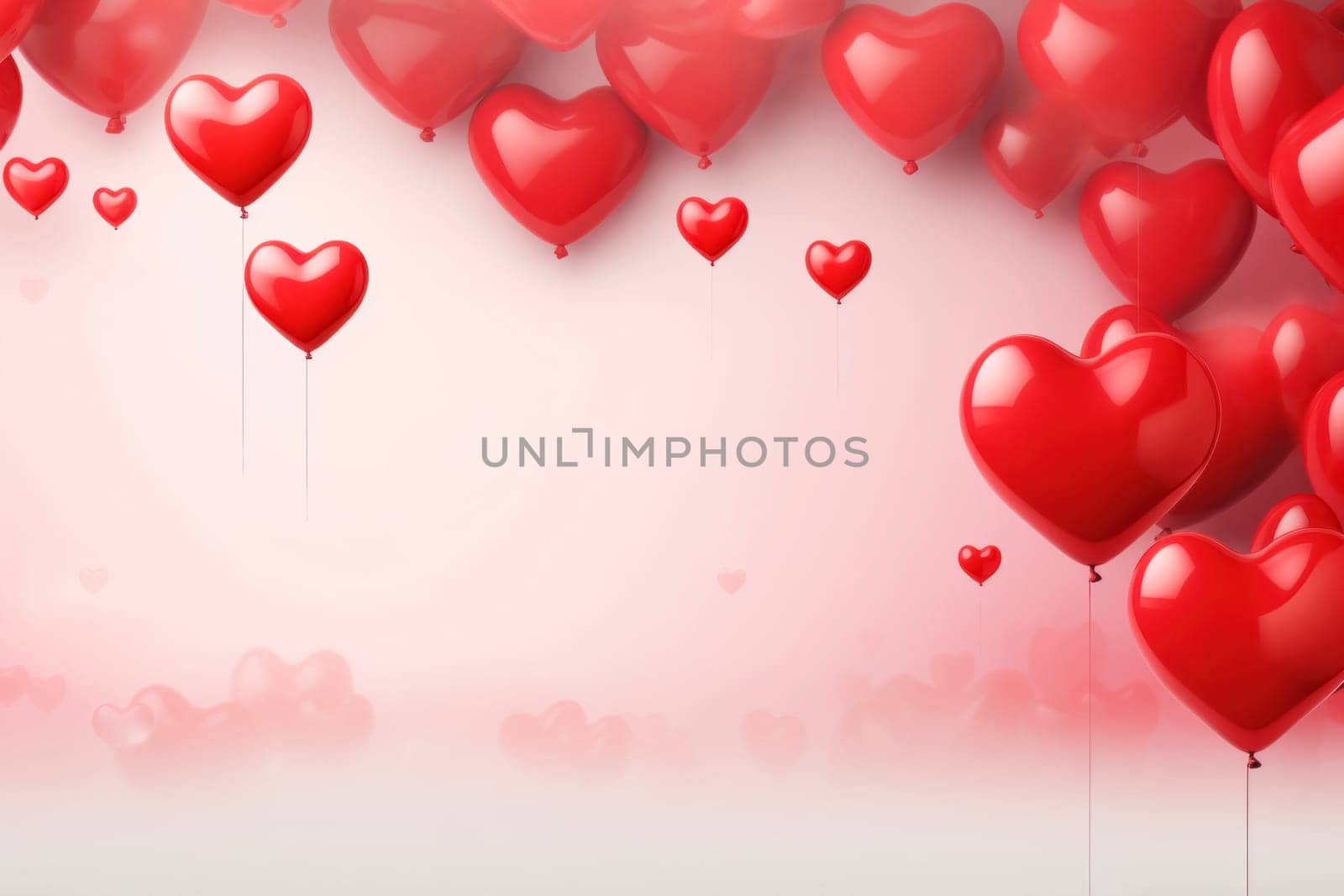 A dreamy array of floating red heart-shaped balloons against a soft pink backdrop, evoking romance and celebration.