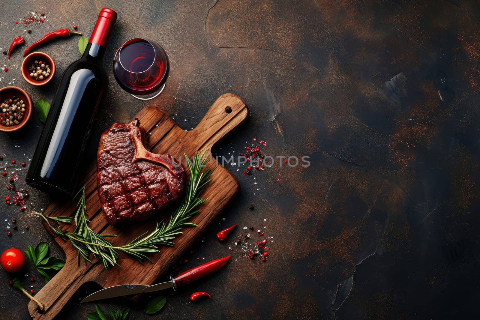 grilled beef steak for valentines day pragma in black background