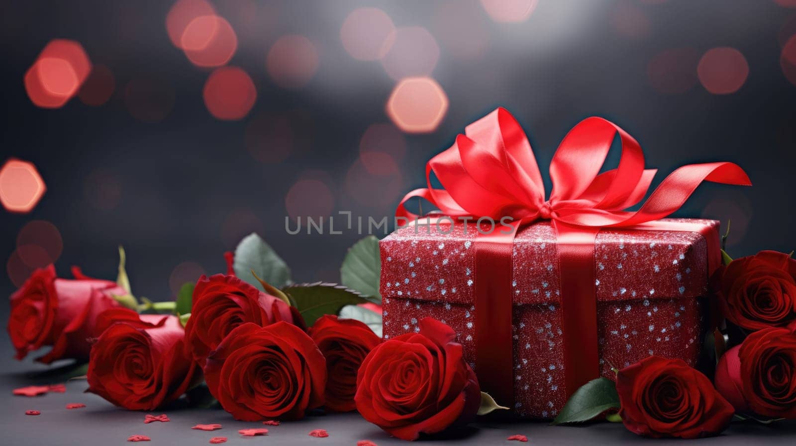 Valentine's day romantic gift, bouquet of red roses on wooden background. Greeting card