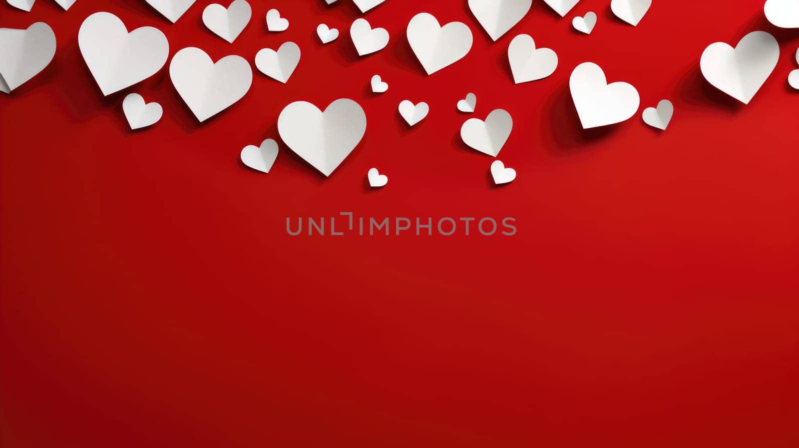 White hearts of paper on red textured background for happy Valentine Day. Happy Mother's Day. White paper hearts