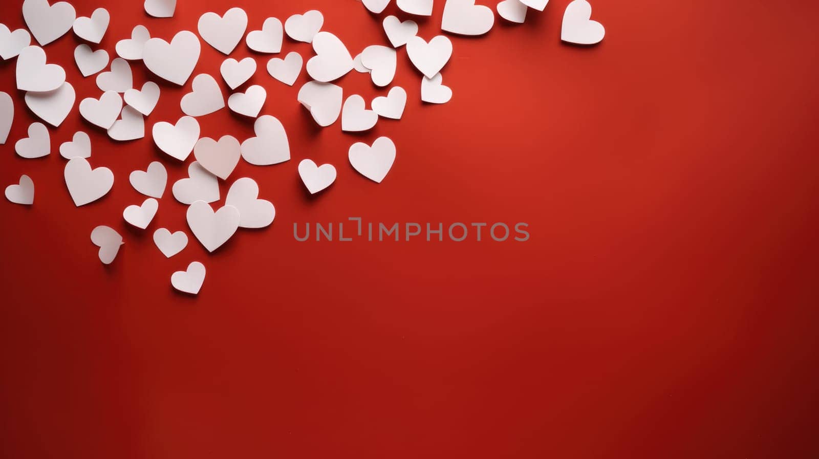 White hearts of paper on red textured background for happy Valentine Day. Happy Mother's Day. White paper hearts. by JuliaDorian