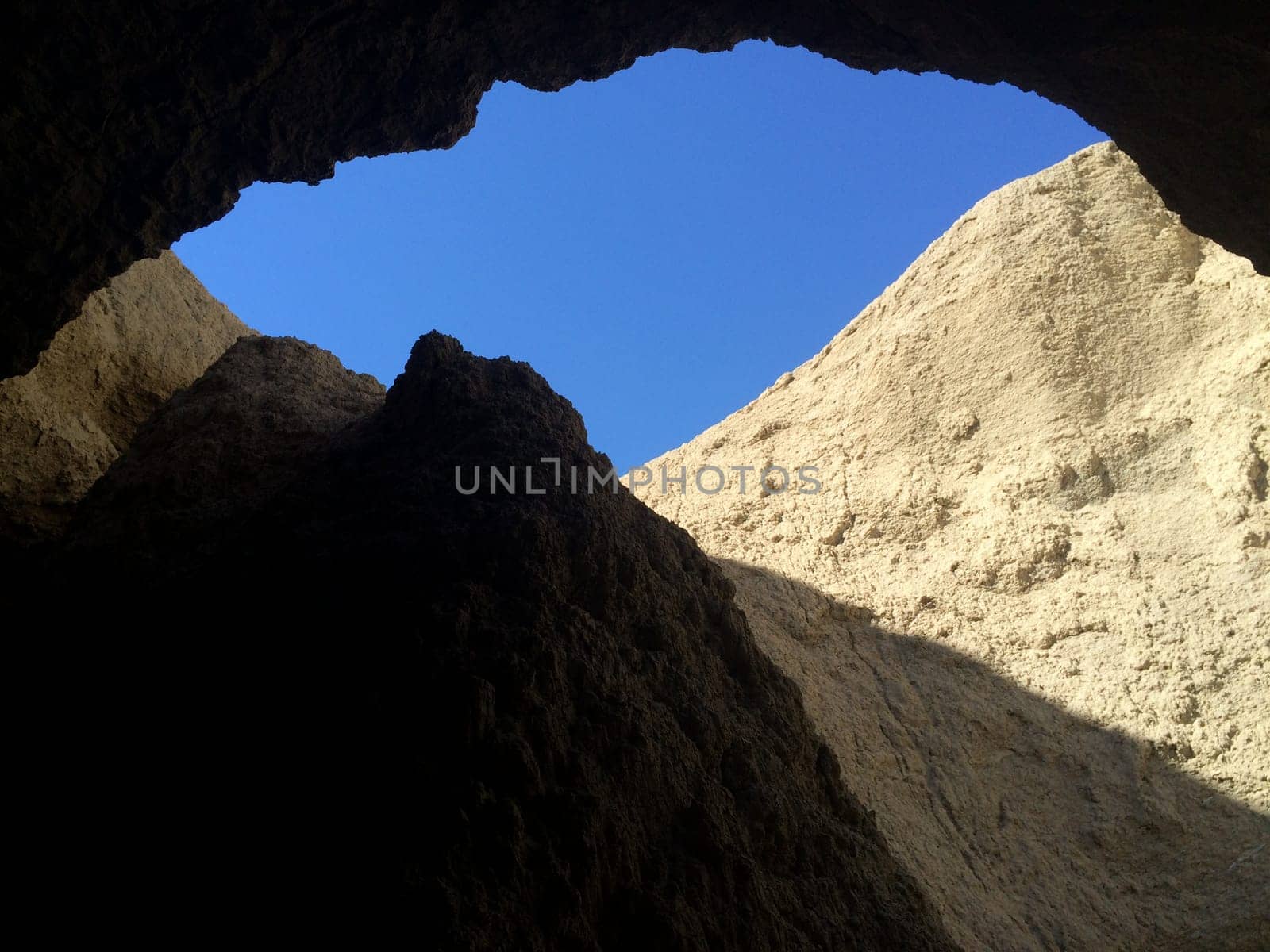 Blue Sky View Inside Tapiado Mud Caves, Anza Borrego State Park. High quality photo
