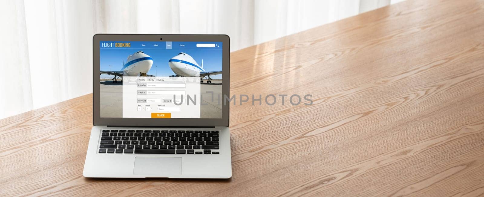 Online flight booking website provide modish reservation system . Travel technology concept .