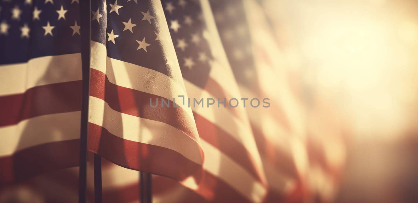 United Emblems of Freedom: A Closeup Photograph of the Patriotic American Flag Waving in the Sunlit Sky by Vichizh