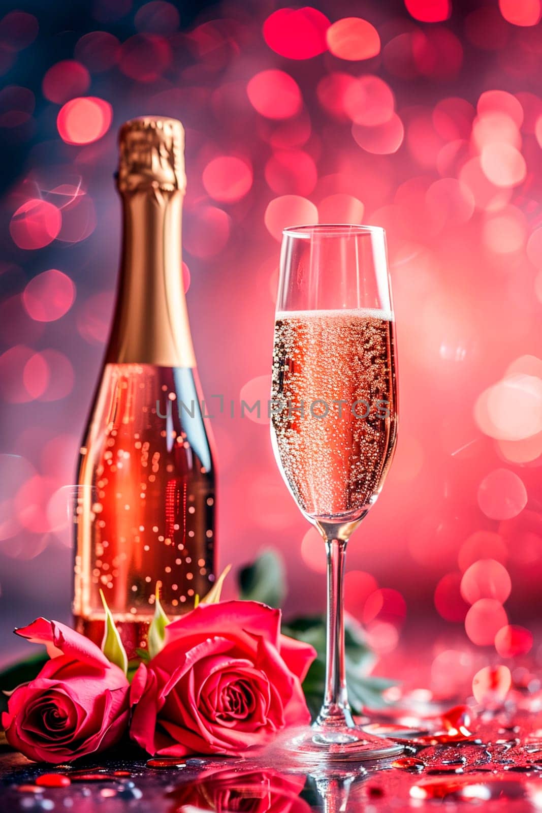 Roses and champagne for Valentine's Day. Selective focus. by yanadjana