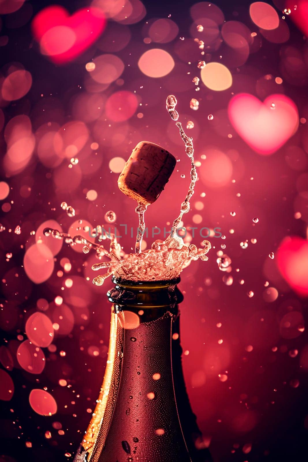 Cork heart champagne for Valentine's Day. Selective focus. by yanadjana