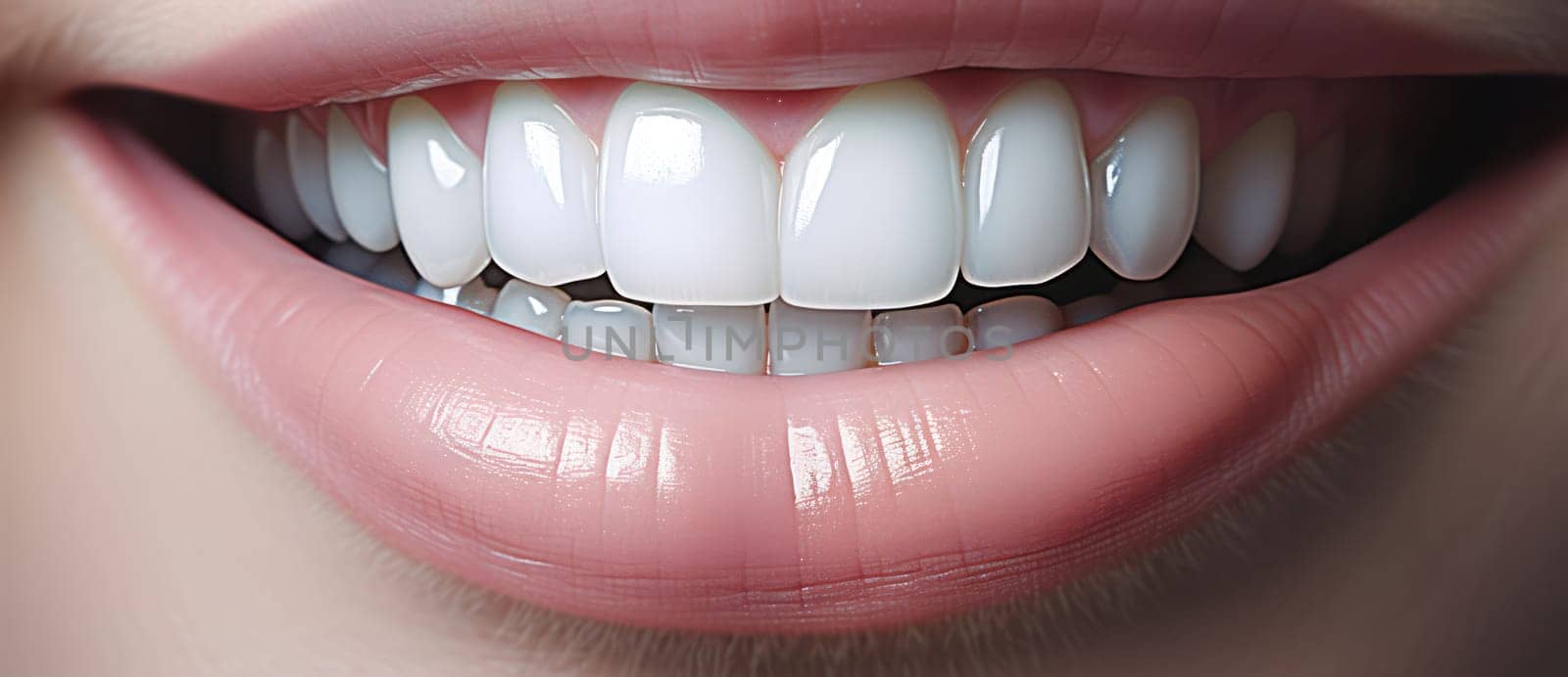 Healthy Dental Care: A Bright, Happy Smile of a Young Woman with Clean White Teeth and Shiny Lips, Close-up