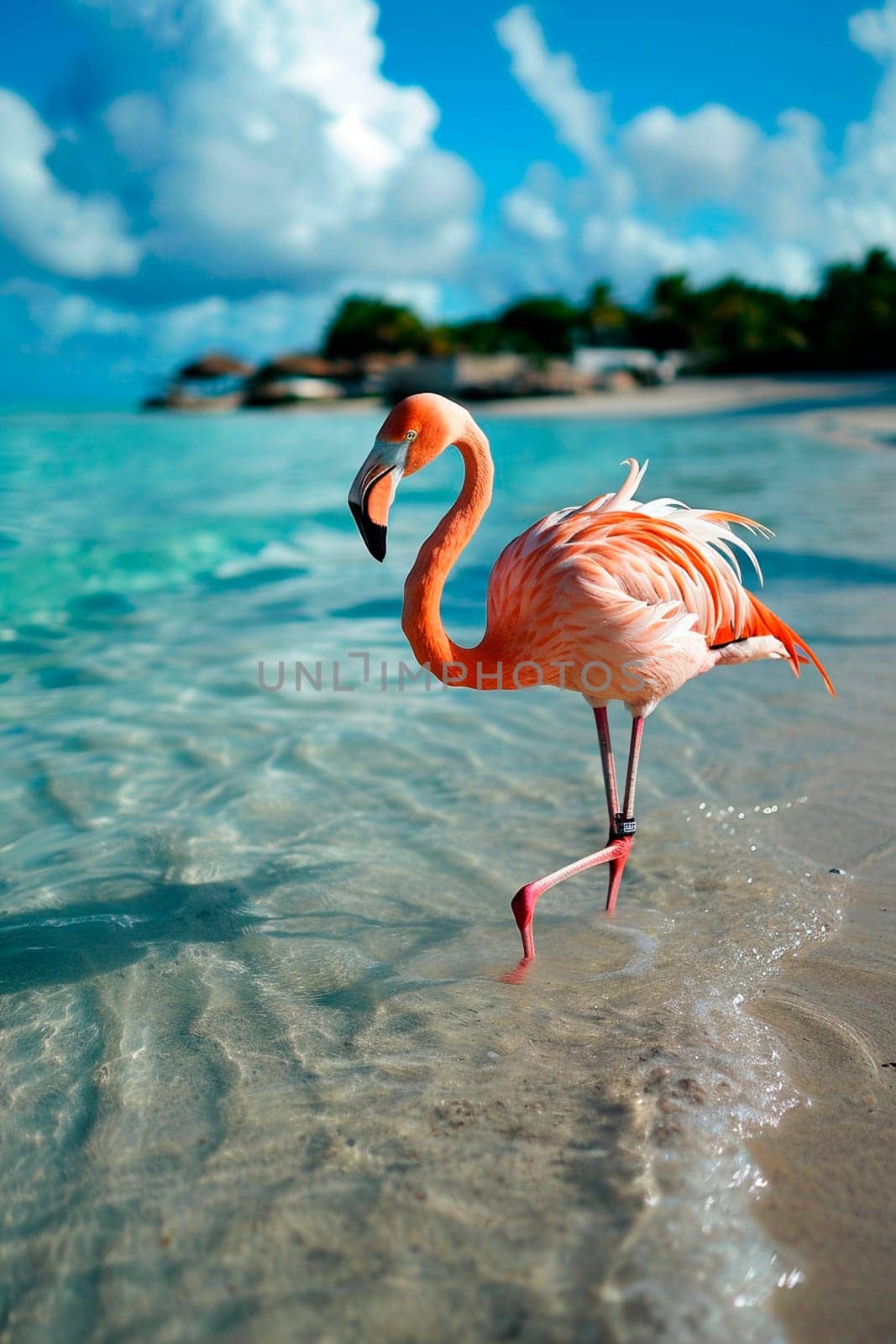pink flamingo on the seashore. Selective focus. by yanadjana