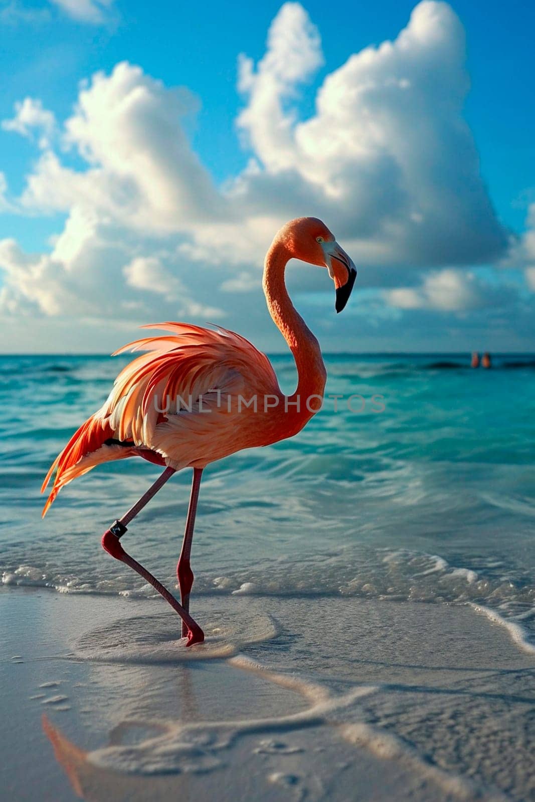 pink flamingo on the seashore. Selective focus. animal.