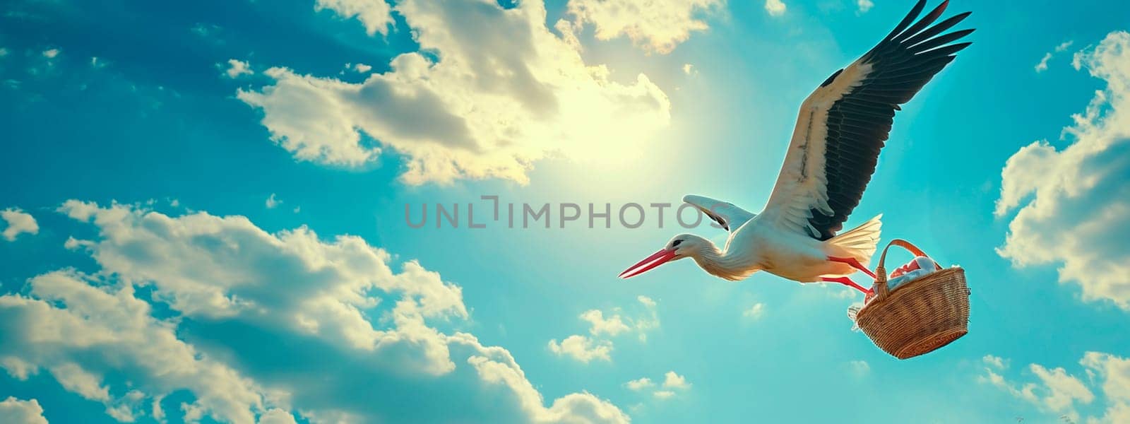 The stork carries a child. Selective focus. by yanadjana