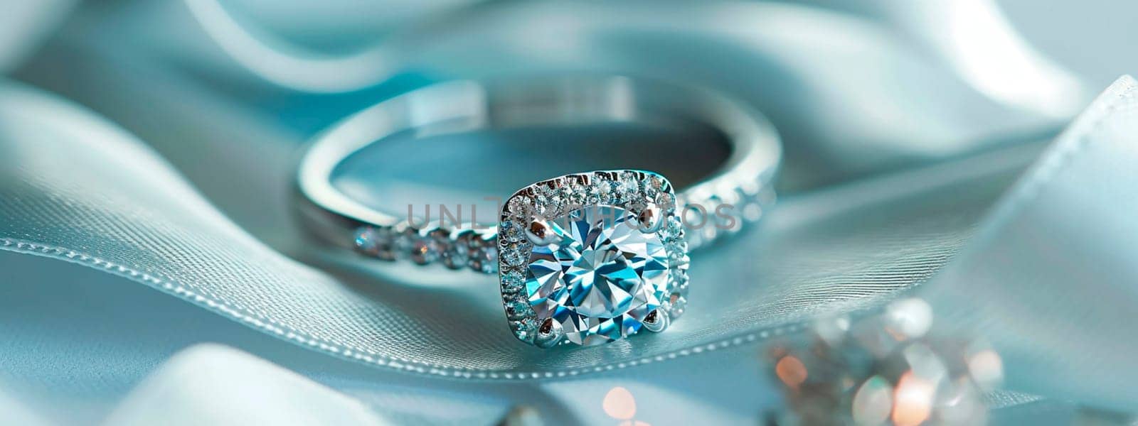 Stunning cushion cut diamond engagement ring. Selective focus. by yanadjana